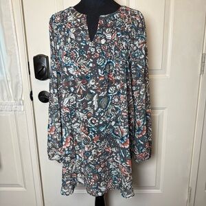 Ann Taylor LOFT Brown Rustic Floral Tunic Blouse Sz M